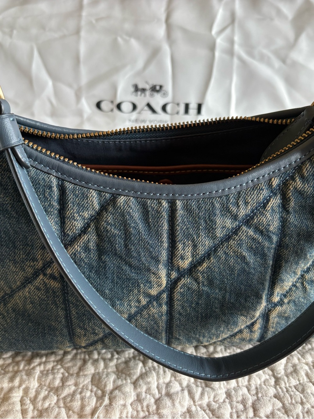 NEW! COACH Denim Juliet 25 Quilted Hobo Gold Hardware, 3 straps included. - Picture 2 of 5